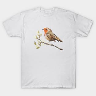 Watercolour European Robin & Branches T-Shirt